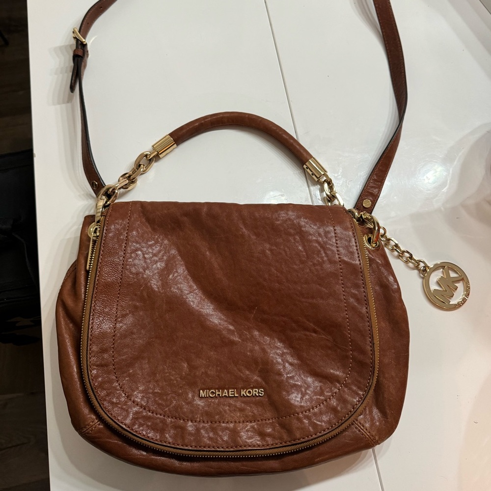 MICHAEL KORS Bedford Luggage Brown Leather Medium Convertible Shoulder Bag